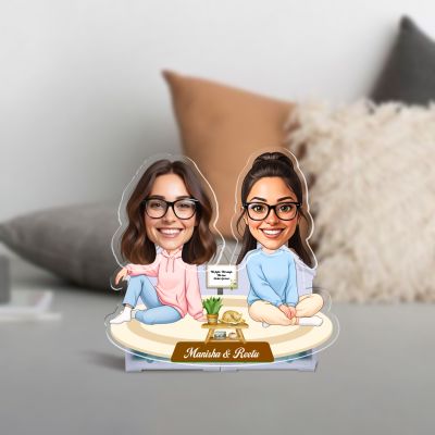 Personalized Car Dashboard Bobblehead Caricature Standee Custom with Face Cutout Solar Powered with Moving Head Feautre Sister Love Gift Birthday Gift for Sister & Bestie